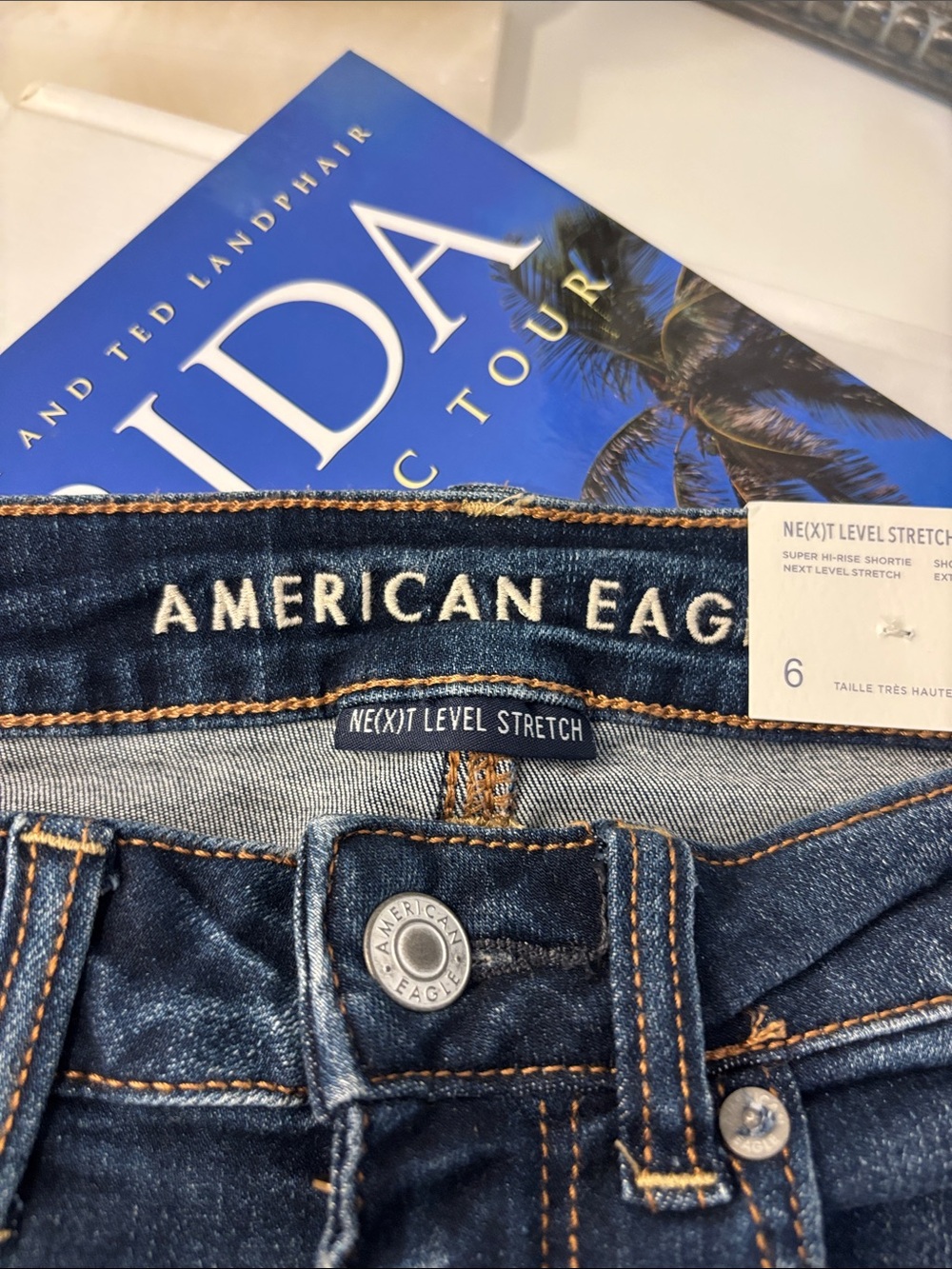 American Eagle Outfitters Dark Blue Distressed Denim Jean Shorts - Picture 3 of 4